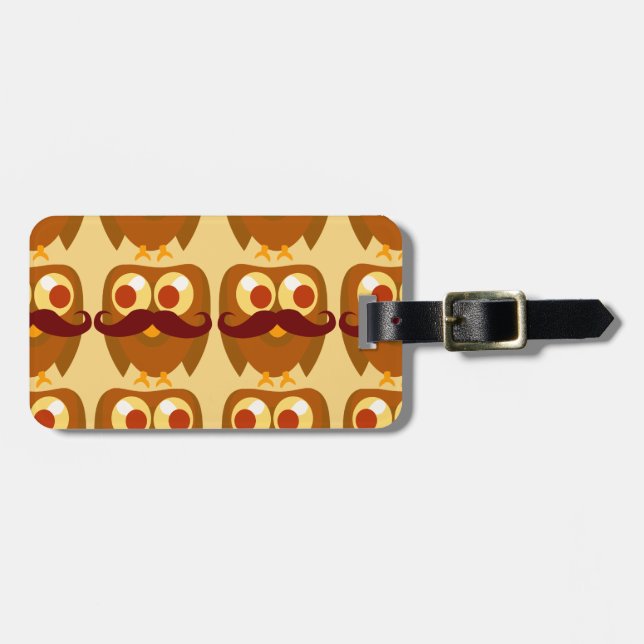 Groovy Moustache Owls Luggage Tag (Front Horizontal)