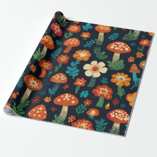 Groovy Mushroom & Flower Pattern Wrapping Paper