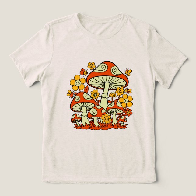 Groovy Mushroom Garden Delight Tri-Blend Shirt (Design Front)