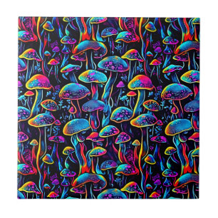 Groovy Mushrooms Pattern Ceramic Tile