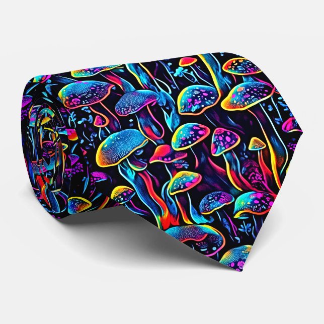 Groovy Mushrooms Pattern Neck Tie (Rolled)