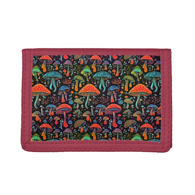 Groovy Mushrooms Pattern Trifold Wallet (Front)