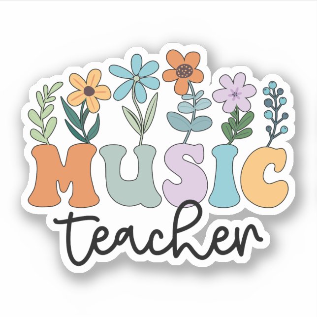 Groovy Music Teacher With Flowers Musician Sticker (Front)