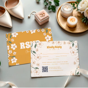 Groovy Mustard Floral Wedding RSVP Card