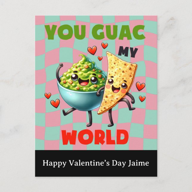 Groovy Nacho Cheese Guac Valentines Day Postcard (Front)