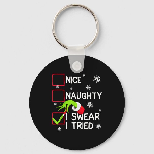 Groovy Naughty I Swear I Tried Christmas Xmas Men  Keychain (Front)