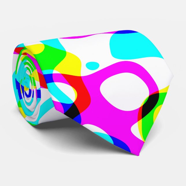 Groovy Neon Fluorescent Hippie Liquid Swirls Neck Tie (Rolled)