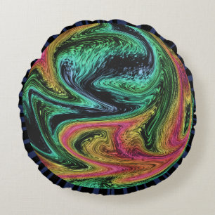 Groovy Neon Marble Round Pillow