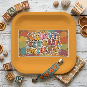 Groovy New Baby on the Way Retro Sunshine Paper Plates