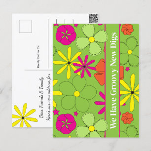 Groovy New Digs Address Moving Announcement Postcard