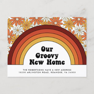 Groovy New Home Rainbow Retro New Address Announcement Postcard