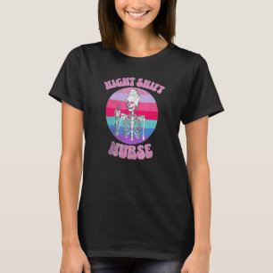 Groovy Night Shift Nurse Skeleton Registered Nurse T-Shirt