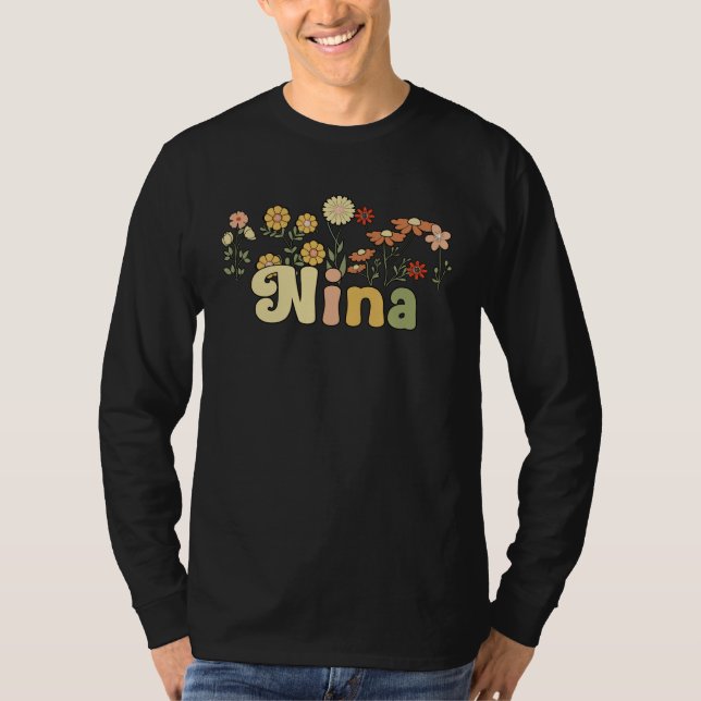 Groovy Nina Grandmother Flowers Nina Grandma T-Shirt (Front)