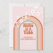 Groovy Nine is a Vibe daisy rainbow 9TH birthday Invitation (Front)