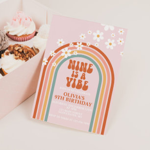 Groovy Nine is a Vibe daisy rainbow 9TH birthday Invitation