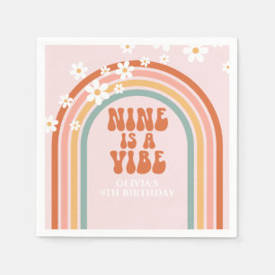 Groovy Nine is a vibe daisy rainbow 9th birthday Napkins