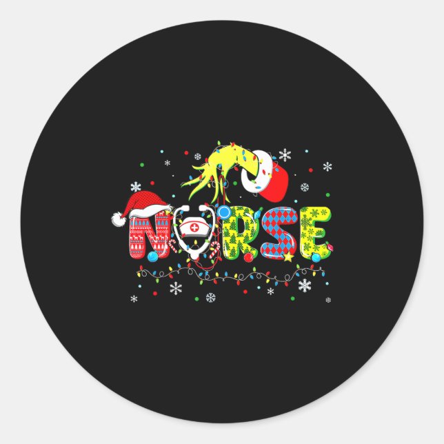 Groovy Nurse Christmas Xmas Santa Rn Cna Icu Scurb Classic Round Sticker (Front)