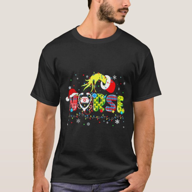 Groovy Nurse Christmas Xmas Santa Rn Cna Icu Scurb T-Shirt (Front)