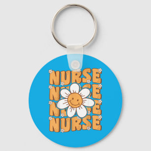 Groovy Nurse Cute Daisy Flower Retro School Nurse Keychain