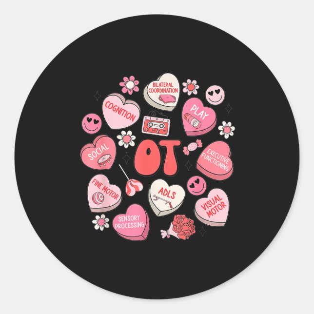 Groovy Occupational Therapy Valentine Ot Conversat Classic Round Sticker (Front)