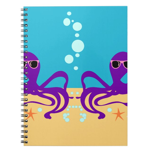 Groovy Octopus Fun Cartoon Pattern Art Notebook (Front)