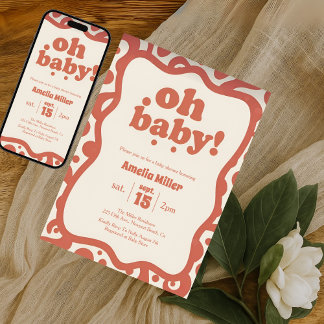Groovy Oh Baby Shower | Retro 70s Terracotta  Invitation