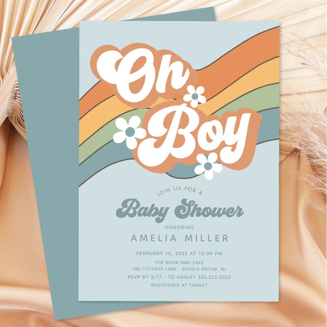 Groovy Oh Boy Baby Shower Invitation (Creator Uploaded)