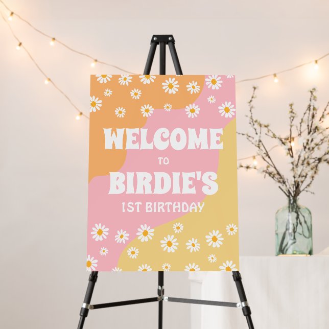 Groovy One 1st Birthday Boho Daisy Welcome Foam Board (In Situ (Stand))