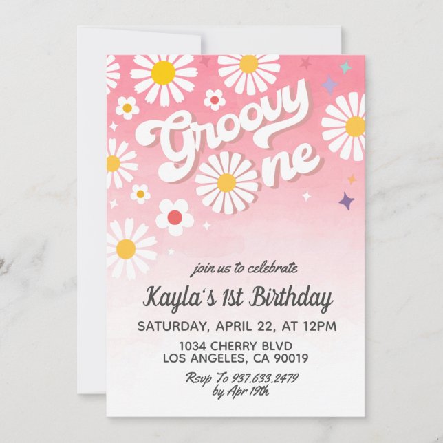 Groovy One 1st Birthday Invitation (Front)