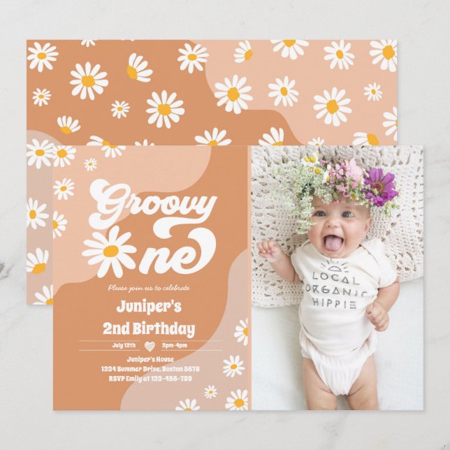 Groovy One 1st Birthday Party Boho Floral Daisy Invitation (Front/Back)