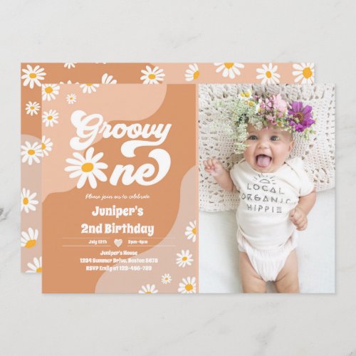 Groovy One 1st Birthday Party Boho Floral Daisy Invitation