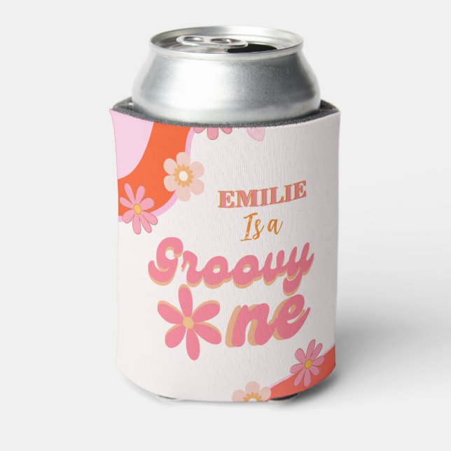 Groovy One 1st Birthday Party Boho Retro Daisy Can Cooler (Can Back)
