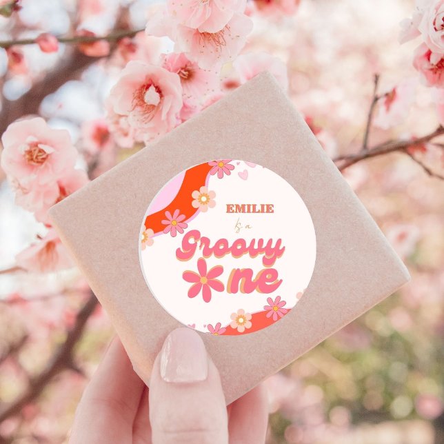 Groovy One 1st Birthday Party Boho Retro Daisy Classic Round Sticker (Creator Uploaded)