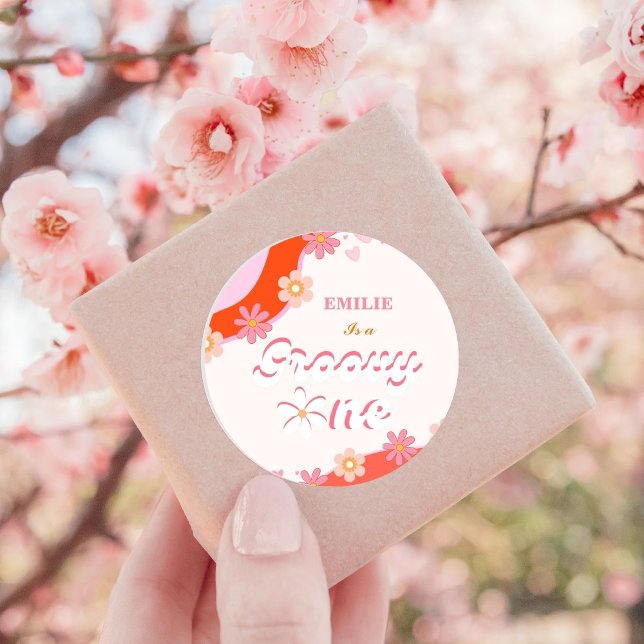 Groovy One 1st Birthday Party Boho Retro Daisy Classic Round Sticker (Creator Uploaded)