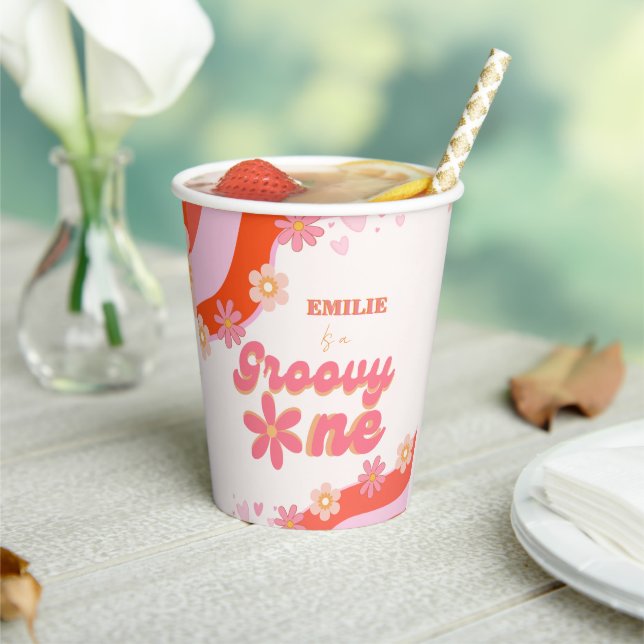 Groovy One 1st Birthday Party Boho Retro Daisy Paper Cups (Insitu)