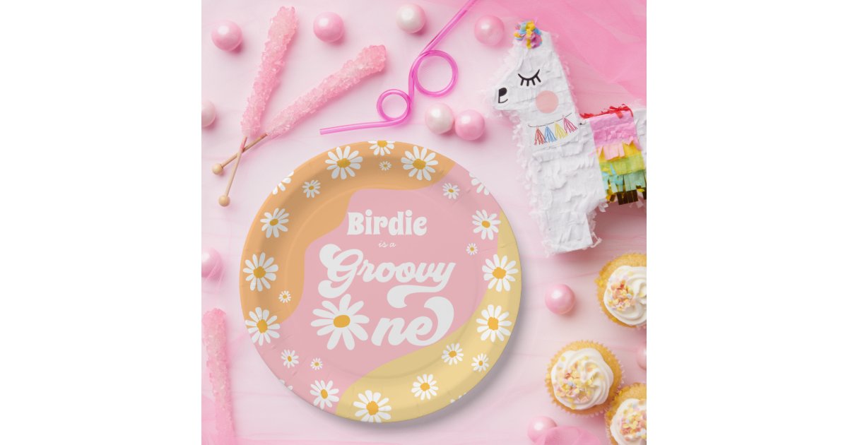 Groovy One 1st Birthday Party Boho Retro Daisy Paper Plates Zazzle