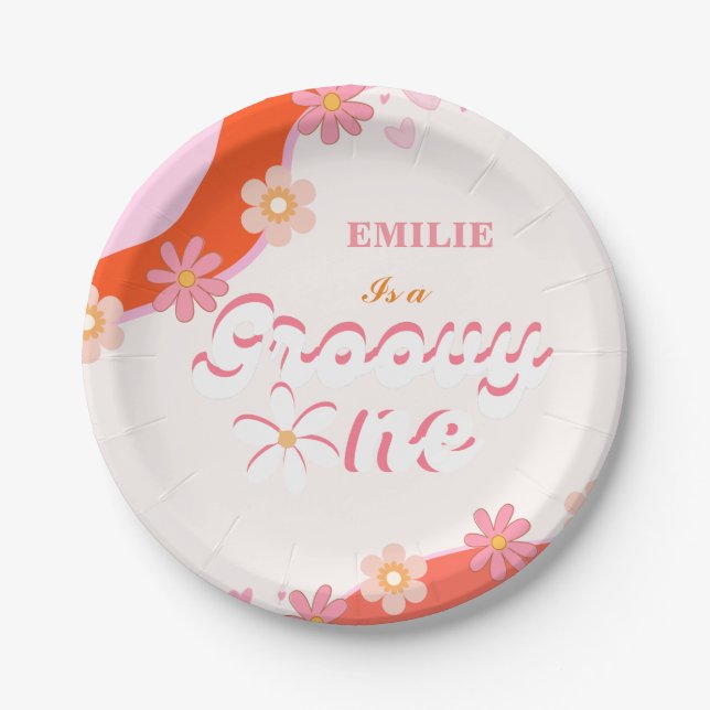 Groovy One 1st Birthday Party Boho Retro Daisy Paper Plates (Front)