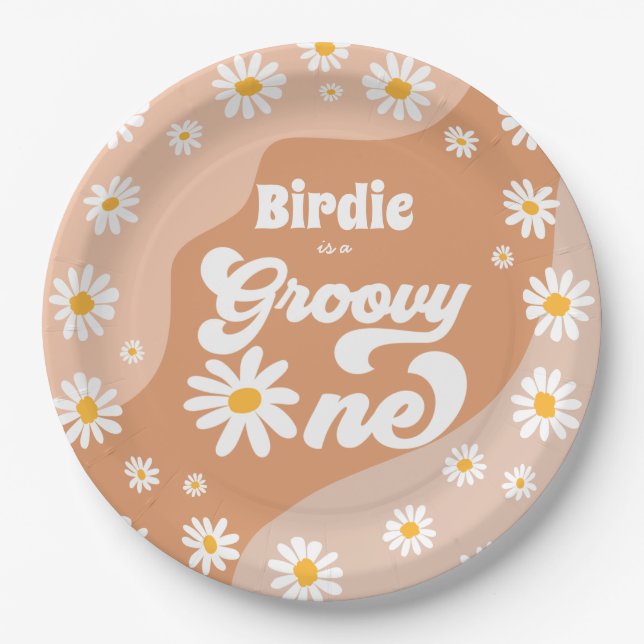 Groovy One 1st Birthday Party Boho Retro Daisy  Paper Plates (Front)