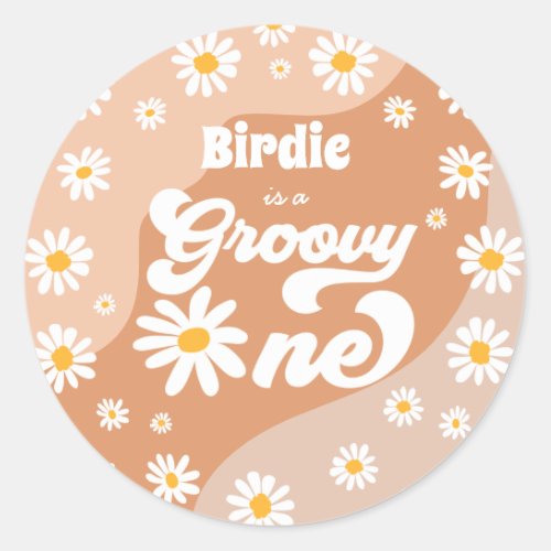 Groovy One 1st Birthday Party Retro Daisy Favors Classic Round Sticker
