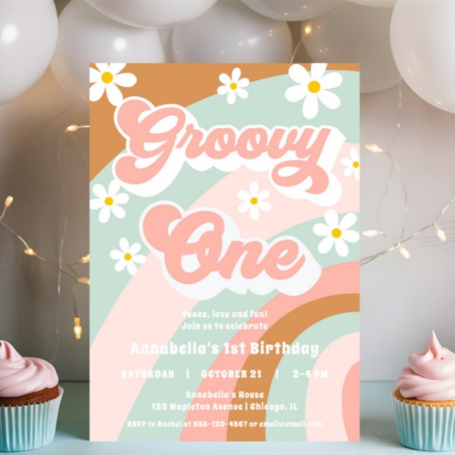 Groovy One 1st birthday pastels boho girl Invitation (Creator Uploaded)