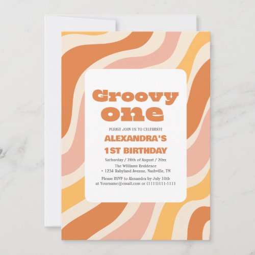 Groovy one 1st Birthday Retro colorful Invitation