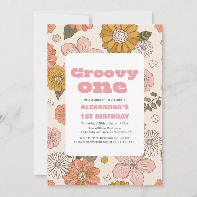 Groovy one 1st Birthday Retro Retro floral Invitation (Front)