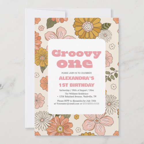 Groovy one 1st Birthday Retro Retro floral Invitation