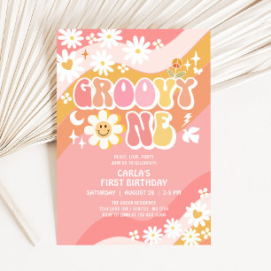 Groovy ONE 1st Daisy Hippie 70's Retro Birthday Invitation
