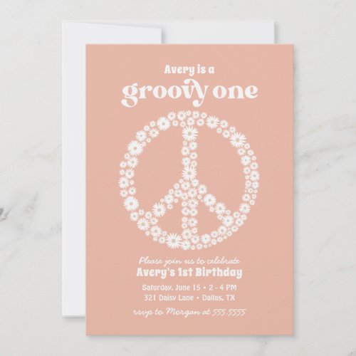 Groovy One 70s Pink Daisy 1st Birthday Party Invitation