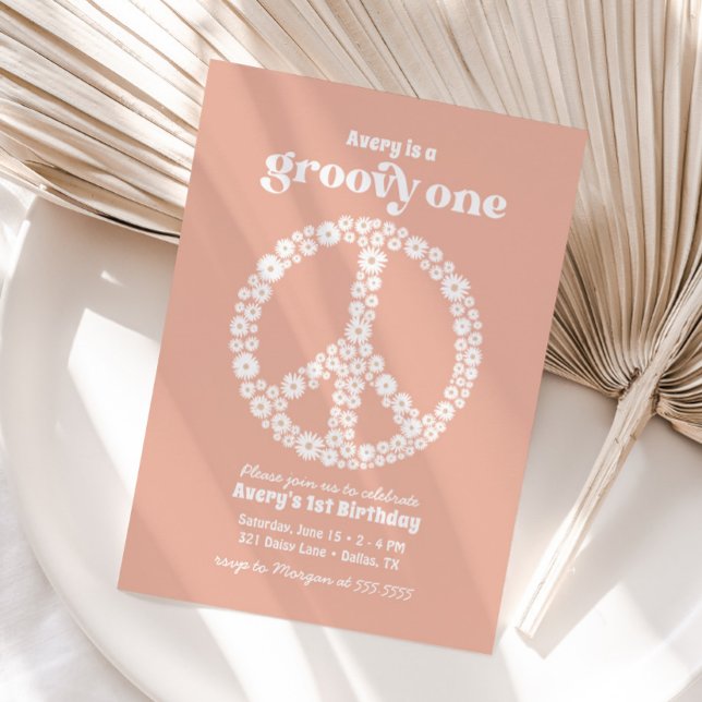 Groovy One 70s Pink Daisy 1st Birthday Party Invitation (Creator Uploaded)