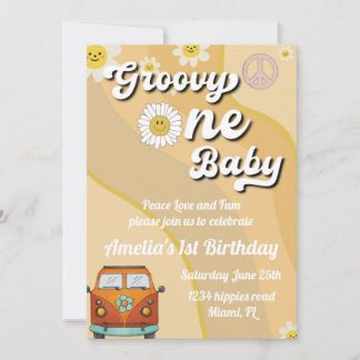 Groovy One Baby Birthday invitation, 1st birthday Invitation