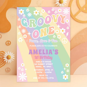 Groovy One Birthday Invitation   Girl 1st Birthday