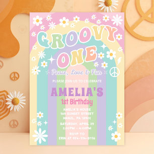Groovy One Birthday Invitation   Girl 1st Birthday