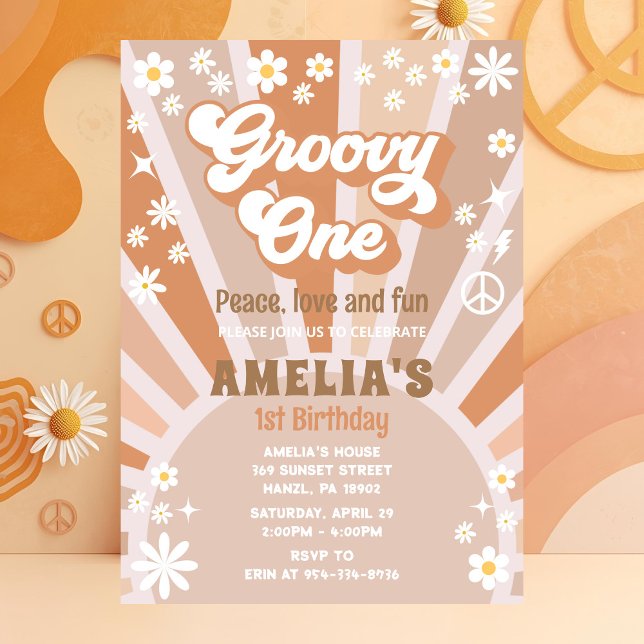 Groovy One Birthday Invitation | Girl 1st Birthday (Creator Uploaded)